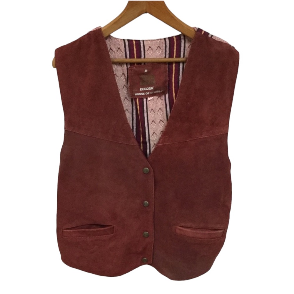 vtg HOUSE OF DEGOSA sz Medium Vest Suede Ruddy Red Suede